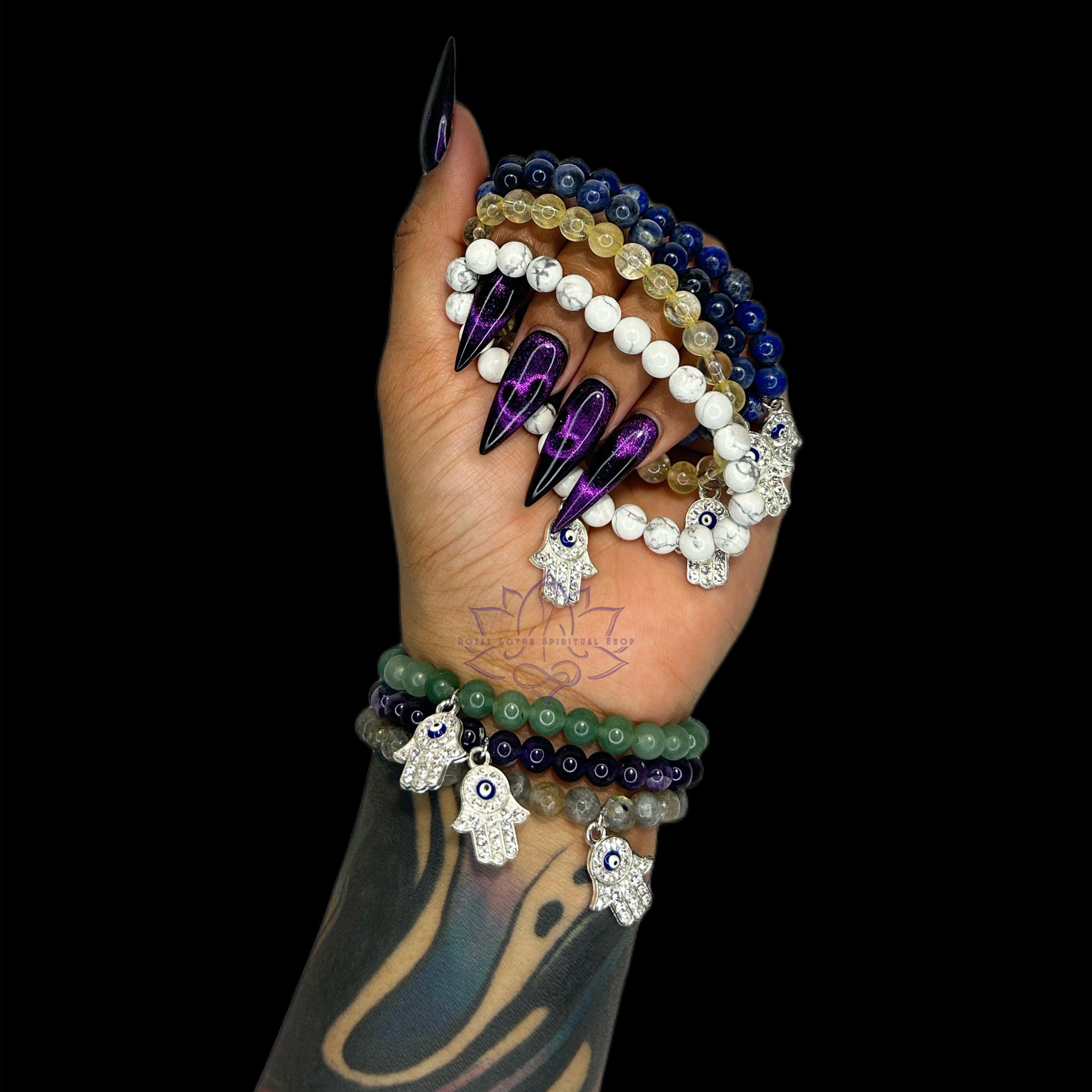 Beaded Crystal Bracelet W/ Hamsa Charm