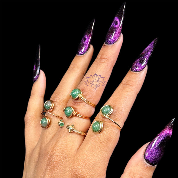 Green Jade Wire Wrapped Rings