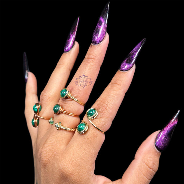 Malachite wire wrapped rings